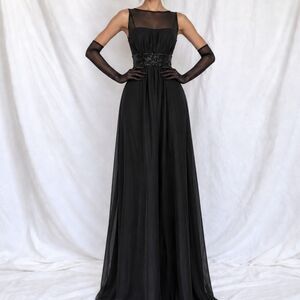 Vintage Y2K 90s Black Sequin Embellished Maxi Formal Cocktail Dress Size M